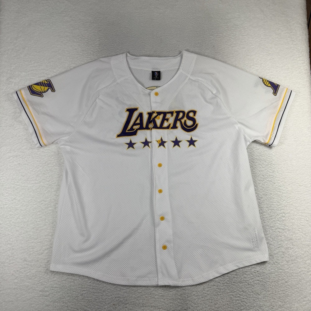 Los Angeles Lakers Jersey Mens White Size 3XL Button Down NBA Jersey In EUC
